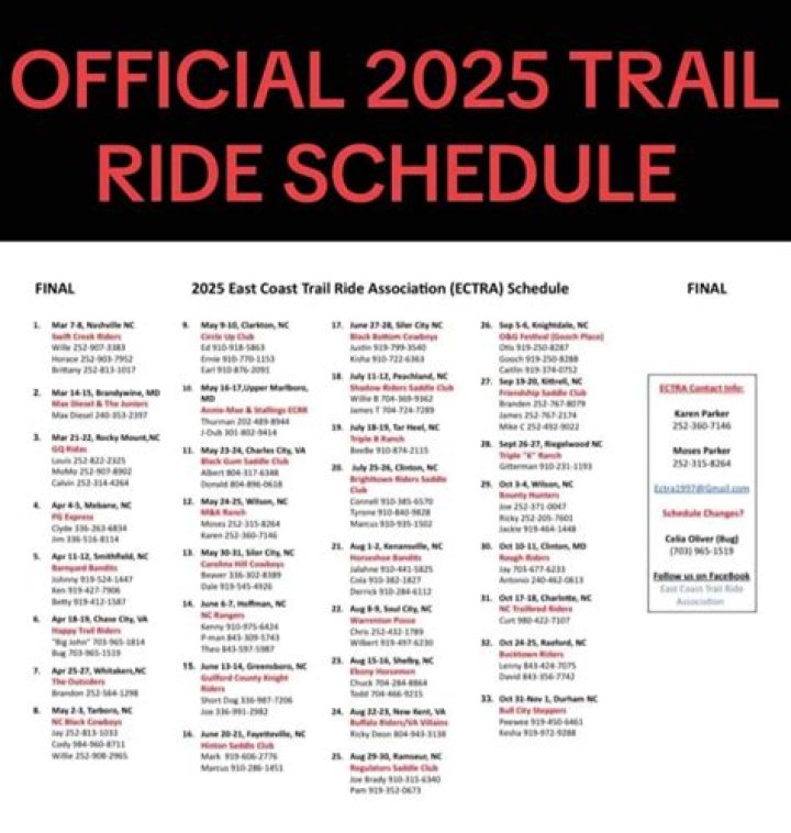 The Upcoming 2024 Black Trail Riding Schedule